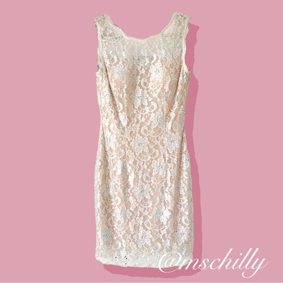 Jovani Dresses & Skirts - Jovani Nude Embellished Silver Lace Short Mini Cocktail Prom Dress 4
